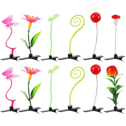12Pcs Simulation Plant Hair Clips Set for, Mixed Style Sprout Hairpins, Cute Leaf-Inspired Hair Accessories for Everyday Wear and Parties