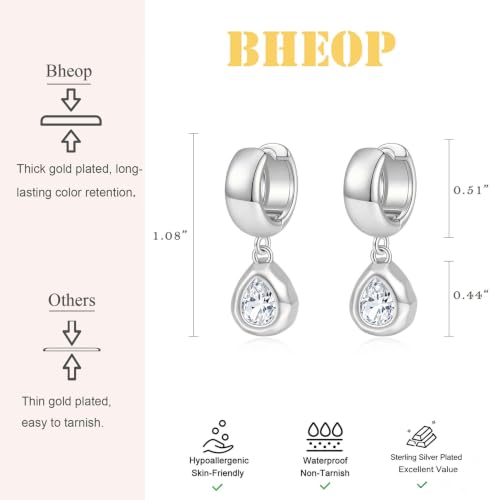 Gold Chunky Dangle Earrings for Women, Bezel Set Cubic Zirconia Charm | 14K Gold Silver Plated, Statement Huggie Hoops Drop Earrings, Trendy Jewelry Gifts, High Grade CZ, Hypoallergenic Lightweight - color: SL-Teardrop CZ Hoop