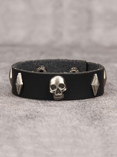 Jeilwiy Punk Leather Wristbands for Men Bracelets Handmade Wide Cuff Bangle Braided Jewelry Black Brown Adjustable - Punk Father's Gifts - color: Gothic Bracelet Black