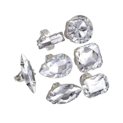 7PCS Elegant Teardrop Crystal Rings Set, Adjustable Alloy Jewelry for Party Wedding Gifts & Special Occasions Large Rhinestones Rings Set