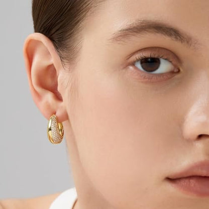 18K Gold Plated Huggie Hoop Earrings for Women, 925 Sterling Silver Post, Hypoallergenic Small Earrings - color: Dome Pavé Huggies