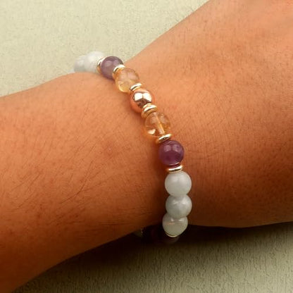 KSQS Healing Stone Bead Bracelet for Women, Natural Gemstones Balance Protection Bracelet, Spiritual Crystal Beads Bracelet Anxiety Relief with Meaning Card - color: Strength