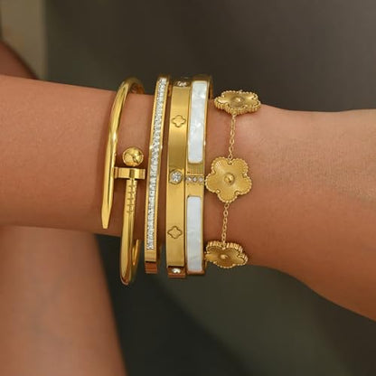 Bangle Bracelet Set for Women Stackable No Tarnish 18K Gold Plated Stainless Steel Dainty Gold Bangle Bracelets - color: Style 4