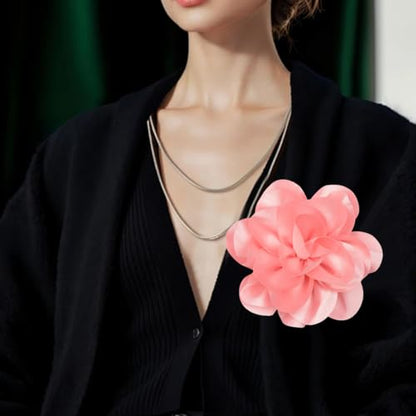 Large Rose Flower Brooches Chiffon Camellia Brooch Lapel Pins Hair Clips Hat Pins for Women Wedding Banquet Accessories Large Satin Flowers 5.5in - color: Pink 2
