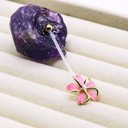 VERAMI 14G 38mm Pregnancy Belly Button Rings Flexible Bioplast Long Bar Flower Belly Rings for Maternity Clear Navel Piercing Retainer - color: Gold-pink flower