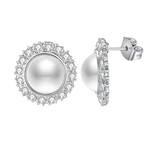 Pearl and Rhinestone Stud Earrings for Women Retro Statement Earrings Wedding Party Prom Jewelry - color: Rhinestone Pearl-Silver
