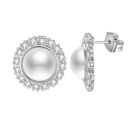 Pearl and Rhinestone Stud Earrings for Women Retro Statement Earrings Wedding Party Prom Jewelry - color: Rhinestone Pearl-Silver