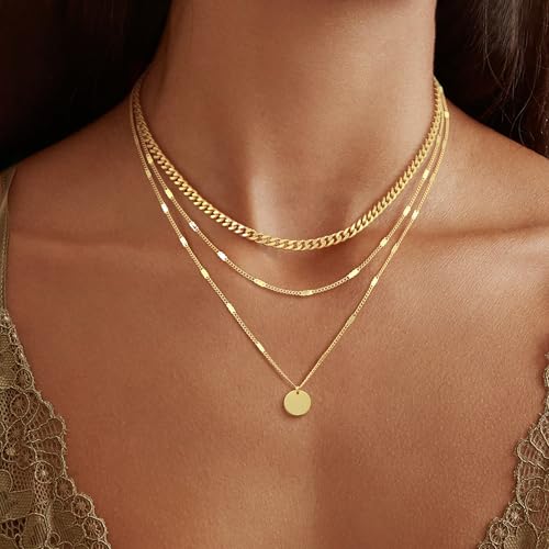 14K Gold Plated Layered Necklaces For Women Gold Necklace Set, Cuban Link, Snake Chain, Paperclip Layered Chains, Twisted Rope and Twisted Chain, Trendy Layering Necklace