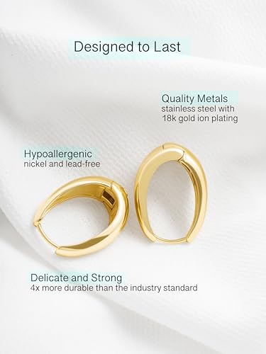 Altitude Boutique 18K Small Chunky Gold Hoops | Thick Oval Tube Earrings | Lightweight, Hypoallergenic Open Hoop Earrings For Women - color: Silver