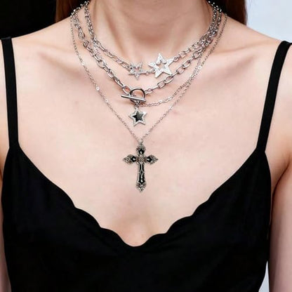 Gothic Necklaces for Women Cross Heart Pendant Layered Necklace Statement Jewelry Dark Romantic Gift for Halloween Parties - color: C1:y2k necklace