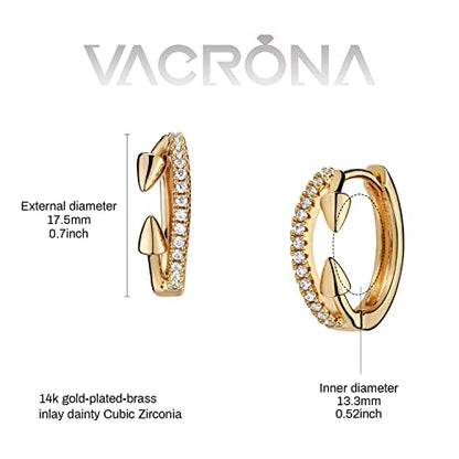 VACRONA Cubic Zirconia Huggie Earrings 14k Gold Plated Tiny Earrings Small Huggie Hoop Earrings Simple Lightweight Hoops Gift for Women - color: arrow crown