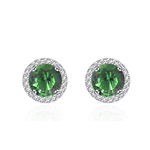 YOQUCOL Bright 8MM,10MM Cubic Zirconia Crystal Stud Earrings Round Pierced Earrings For Women - color: 10MM-Green