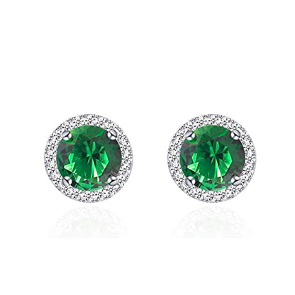 YOQUCOL Bright 8MM,10MM Cubic Zirconia Crystal Stud Earrings Round Pierced Earrings For Women - color: 10MM-Green