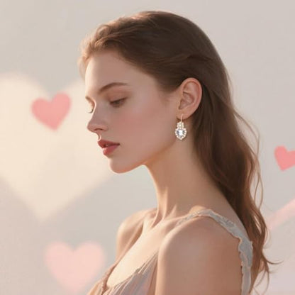 4 Pcs Heart Jewelry Set for Women fashion Cubic Zirconia Pendant Necklace Bracelet Earrings Dainty Open Ring Charm Prom Party, Birthday Valentines Mothers Day Christmas Jewelry Gift - style: White