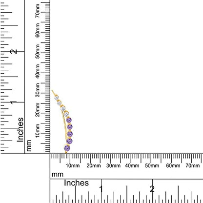 Floating Curved Bar One Piece Left Ear Crawler Earrings With Birthstone | White CZ In 14K Yellow Gold Over Sterling Silver - color: Simulated Alexandrite