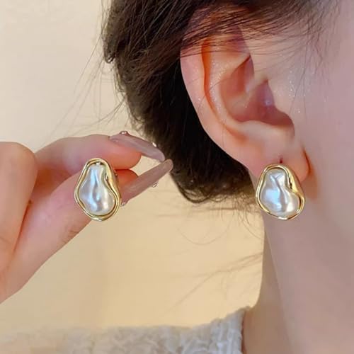 Boho Pearl Statement Earrings for Women Irregular Pearl Earrings | Big Round Freshwater Pearls Bridal Gold Earring Beach Ocean Vacation Jewelry - style: B Style
