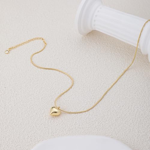 Dainty Heart Necklace for Women, 14k Gold Plated/Rose Gold/Silver Tiny Cute Heart Pendant Necklace Minimalist Choker CZ Necklace Jewelry Gifts for Women - style: Herringbone Heart