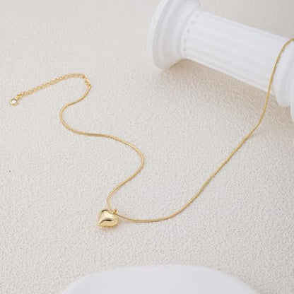 Dainty Heart Necklace for Women, 14k Gold Plated/Rose Gold/Silver Tiny Cute Heart Pendant Necklace Minimalist Choker CZ Necklace Jewelry Gifts for Women - style: Herringbone Heart