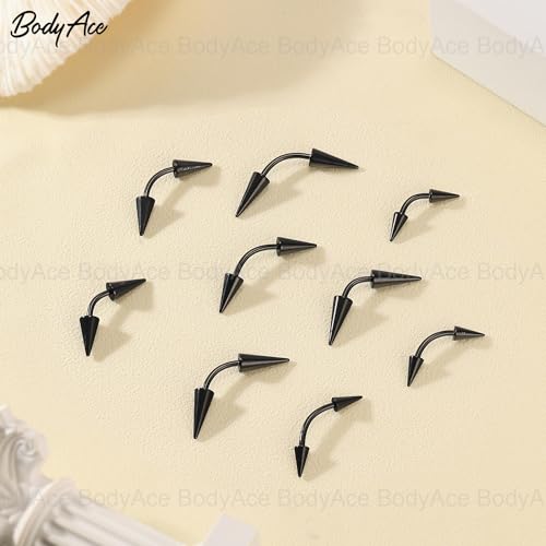 16G Spike Eyebrow Piercing Jewelry Curved Barbell Eyebrow Tragus Lip Rings | Black Spike Earrings with Balls Rook Nose Bridge Ring for Women Men - color: Bar Length:6mm