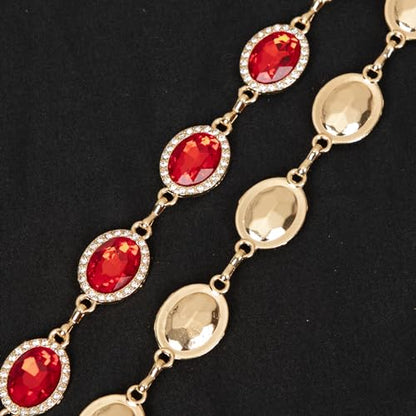ILuvatar Green Glass Diamond Chain Belt - Metal Women's Western Style Dress Belt - color: Red-8