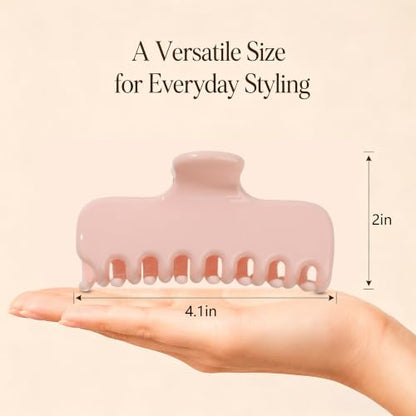 Ivyu 4-Inch Large Rounded Rectangle Hair Claw Clip for Women, Strong Hold | Smooth rounded teeth and a strong spring provide a secure hold for full updos on fine to medium hair. - color: Light pink