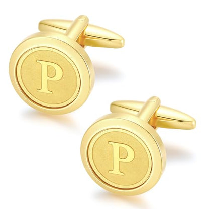 GWD Initial Cufflinks for Men Classic Cuff links Mens Letter Shirts CuffLinks Wedding Gift - color: P