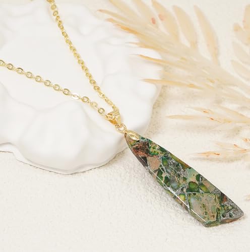 Nature Stone Necklaces for Women Boho Pendant Necklace 18K Gold Chain Necklaces - color: Green Gold