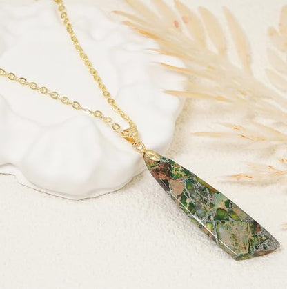 Nature Stone Necklaces for Women Boho Pendant Necklace 18K Gold Chain Necklaces - color: Green Gold
