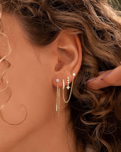Gold Silver Earrings for Women Trendy 14K Gold Plated Dangle Hypoallergenic Cartilage Earrings Small 925 Sterling Silver Post Dainty Hoop Drop Pearl Earring Stacks Set Huggie Chain Earrings Jewelry - color: D-Hoop Earrings-Gold