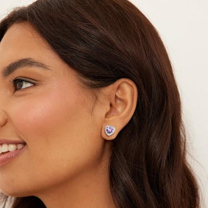Bestyle 8mm Small Birthstone Earrings for Women with Hypoallergenic Sterling Silver Post,Sparkle Heart/Round Womens Studs Earrings, Great Birthday/Christmas/Anniversary Jewelry for Wife Mother - color: 02. Feb. Amethyst-Heart