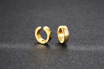 SIISPRI Stainless Steel Mens Womens Clip On Earrings Hoop Huggie Non-Piercing - color: Gold