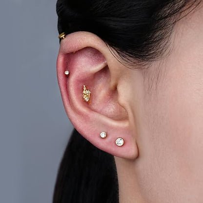 FINE4U 1PC 16G ASTM F136 Titanium Octopuses Piercings Jewelry with 6mm 8mm Post for Conch Helix Flat Labret 16G 6mm 8mm - color: Conch Shell - Gold