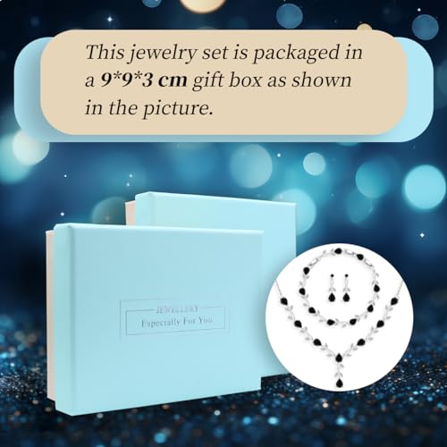 GZWHD Wedding Jewelry Sets for Bride Bridesmaid Women Cubic Zirconia Necklace Earrings Bracelet Set Gift for Mother Friend Wife Daughter Sister Party Prom Jewelry - color: Black