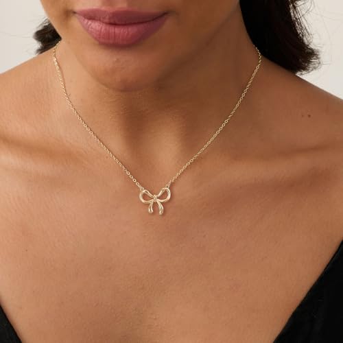 Dainty Gold Necklace: 14k Gold Plated Dianty Boots Bow Sun Moon Horse Evil Eye Conch Seahorse Necklace for Women 16.5"+2" - color: Bow 291