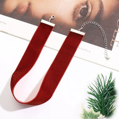 Velvet Choker Necklace for Women Goth Halloween Y2K Ribbon Collar Set - color: 2.54cm-12pcs-wine red