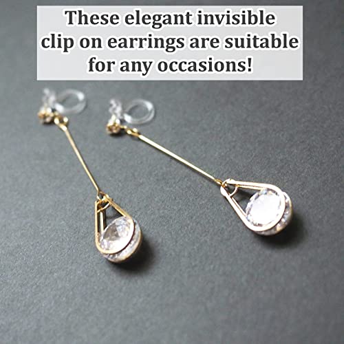 Drop Cubic Zirconia Invisible Clip On Earrings for Women Not Pierced Gold Teardrop Sqaure CZ Crystal Dangle Gold Silver Comfortable Clip On Earrings Bridal Wedding Prom - color: Teardrop 1 Gold
