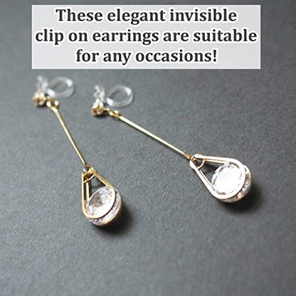 Drop Cubic Zirconia Invisible Clip On Earrings for Women Not Pierced Gold Teardrop Sqaure CZ Crystal Dangle Gold Silver Comfortable Clip On Earrings Bridal Wedding Prom - color: Teardrop 1 Gold