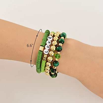 Boho Beaded Stretch Bracelets For Women Stackable Crystal Gold Plated Beaded Bracelets Set Trendy Handmade Friendship Braeclet Jewelry Gifts - color: Q-gold baeded