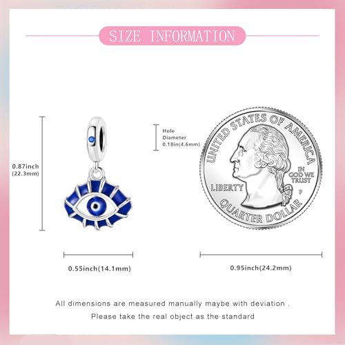 S925 Sterling Silver Cute Bead Charm for Pandora Bracelets and Necklaces | Lucky Clover Cute Animal Pink Bow Cherry Butterfly Pendant Bead Charms Jewelry Making Gifts for Women Valentines Mother's Day - style: Guardian Devil's Eye pendant