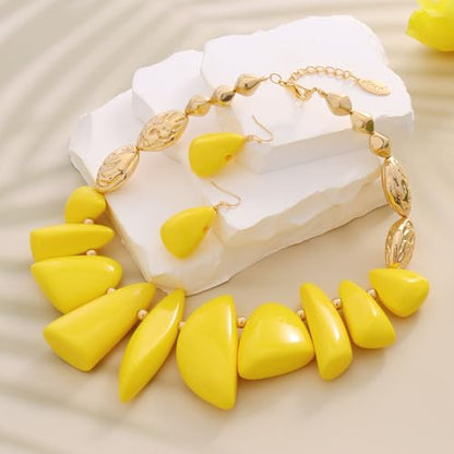 Bocar Chunky Beaded Necklace - color: Yellow-Set