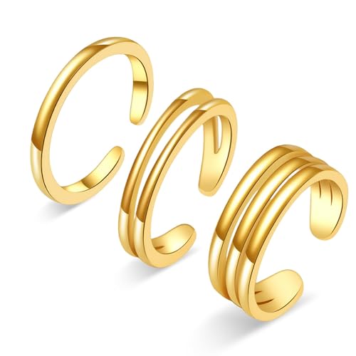 Toe Rings for Women,Gold Plated Stylish Adjustable Toe Band Rings, Summer Beach Foot Jewelry - Perfect for Vacation, Daily Wear - style: 3 Pcs
