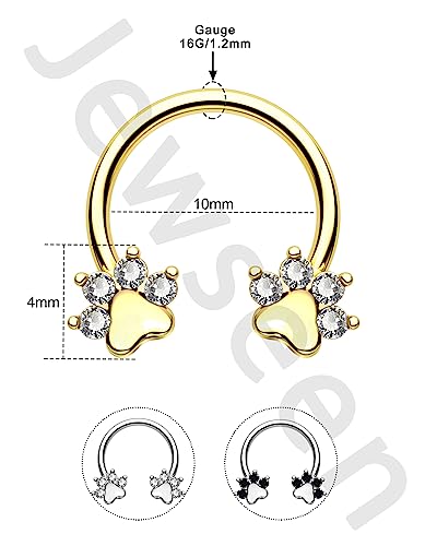 Jewseen Paw Septum Rings 16g Gold Septum Ring Daith Piercing Jewelry Surgical Steel Cartilage Earrings Hoop Nose Rings Hoop Conch Earrings for Women Men - color: gold