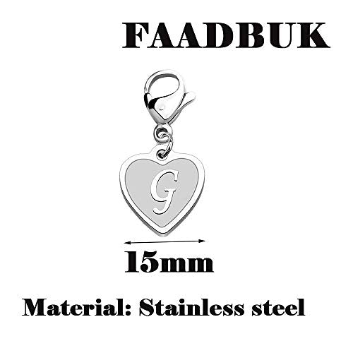 FAADBUK Initial Letter A-Z Alphabet Heart Charms for Jewelry Bracelet Keychain Necklace Initial Stainless steel Clasp Clip on Charm - color: intial G