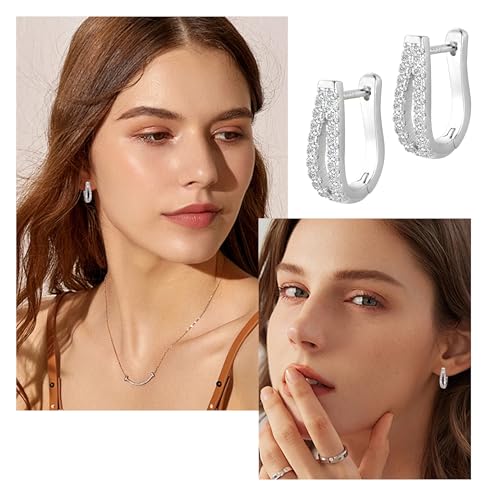 Small Open Cubic Zirconia Hoop Earrings for Women Jewelry Gifts | Open Diamond Hoop Earrings Hypoallergenic Silver Small Half Hoop Earrings for Women Daily Wear - color: B-Silver