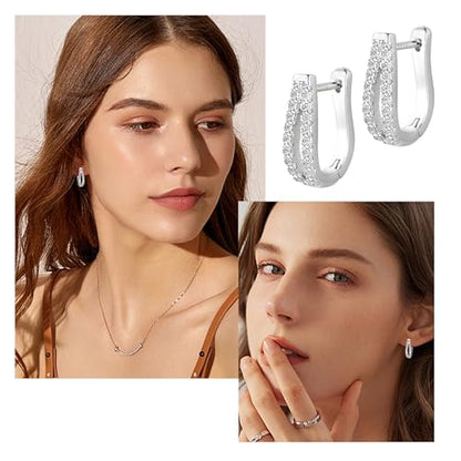 Small Open Cubic Zirconia Hoop Earrings for Women Jewelry Gifts | Open Diamond Hoop Earrings Hypoallergenic Silver Small Half Hoop Earrings for Women Daily Wear - color: B-Silver