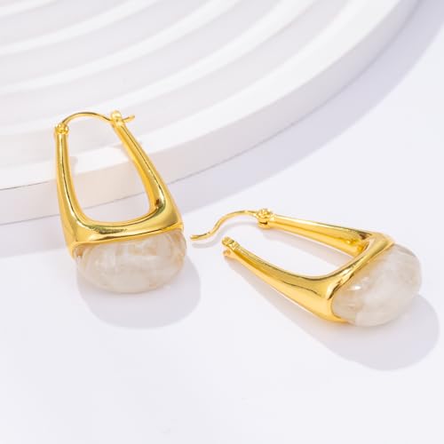 Acrylic Gold Hoop Earrings Chunky Statement Dangle Drop Huggie Earring Colorful Resin Jewelry for Women - color: White