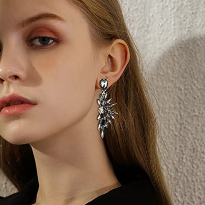 Women's Wedding Bridal Earrings Prom Dangle Earring | Shiny Crystal Teardrop Multi Marquise Cluster for Bride Bridesmaid Bling Jewelry Costume Party Accessories - color: 16-Grey Silver-Tone
