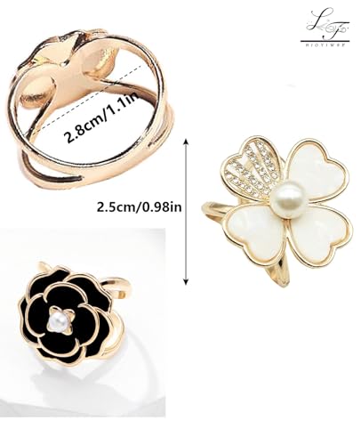 Scarf Rings Buckle And Slides For Women Scarves Pin Tshirt Ties Clip For The Side 3CP - color: Black camellia silk scarf buckle