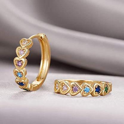 20mm Heart Earring Hoop for Women 925 Sterling Silver Post Multicolor CZ - color: Gold