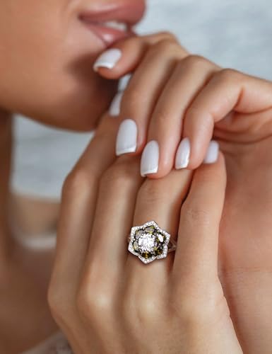 Flower Engagement Promise Ring Sterling Silver Birthstone Rings for Women Sapphire/Emerald/Ruby Gemstone Six Leaf Clover Statement Cocktail Ring Size 6 to 10 - style: 08. August-Created Peridot